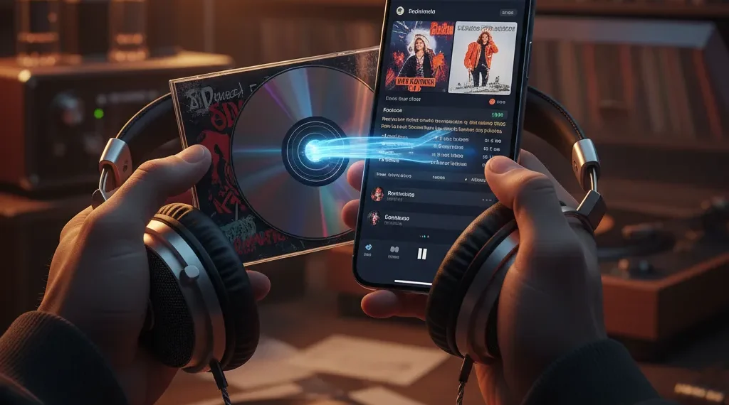 The Cdiphone Enigma: Bridging Physical Media Nostalgia With The Digital Age 1 Cdiphone Concept Showing Hands Holding An Iphone And A Cd, With A Glowing Line Connecting Them, Symbolizing The Transfer Of Lossless Music From The Physical Cd Collection To The Mobile Device.