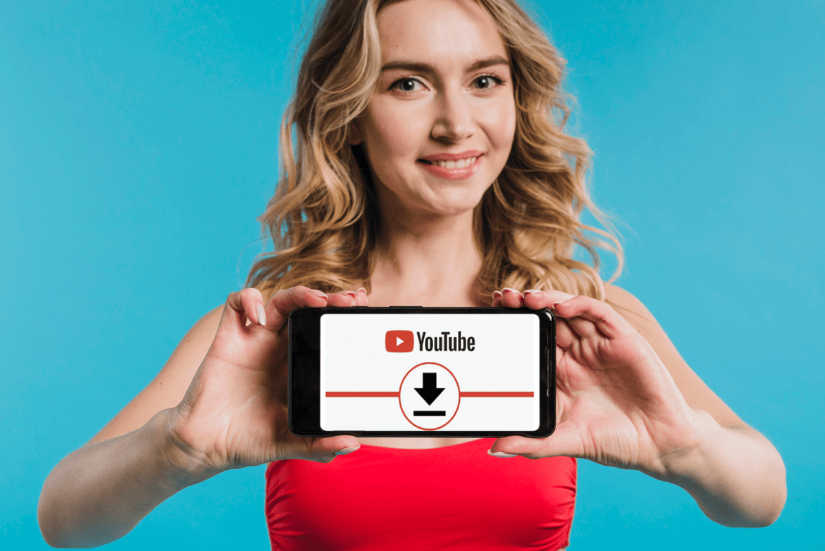 A Hand Holding A Smartphone Showing A Youtube Video Download Icon.