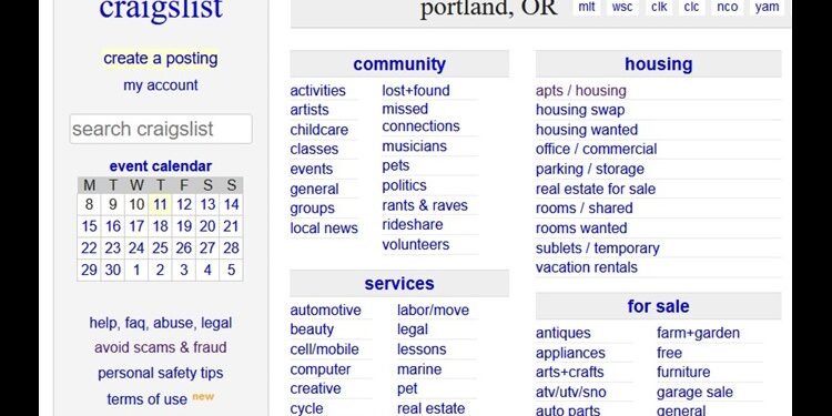 Diversity Of Items And Services Available On Craigslist Portland