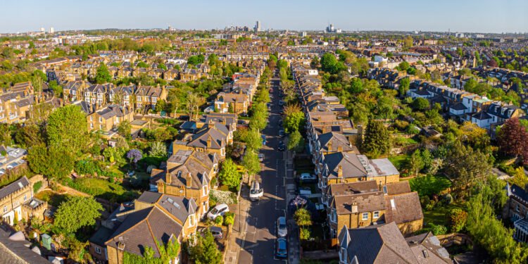 Aerial View Of London Suburb In The Morning, Uk
