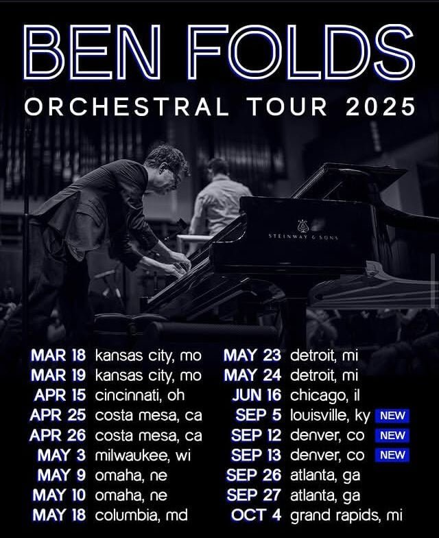 Ben Folds Announces 2025 Tour With Solo Concerts, Symphony Collaborations, And Fan-Requested Performances 1
