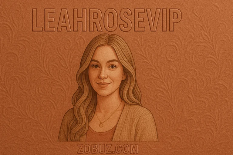 Portrait of Leahrosevip with embossed terracotta design and ZOBUZ.COM branding at the bottom center, 16:9 aspect ratio