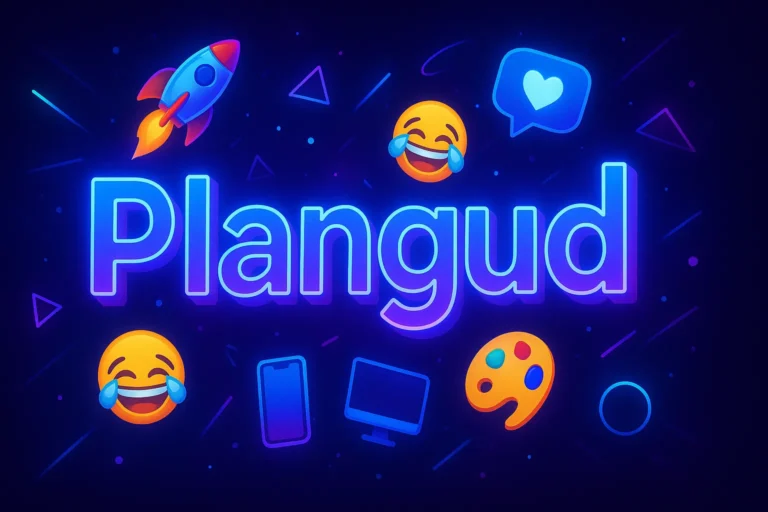 Neon 'Plangud' text floating in cyberspace with emojis and meme symbols – the viral internet slang term explained