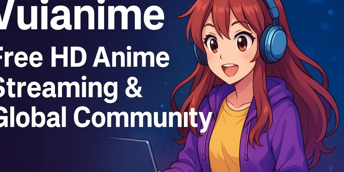 Digital Illustration Of Vuianime Platform Promoting Free Hd Anime Streaming With Diverse Characters, Community Engagement, And Global Accessibility.