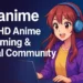 Digital Illustration Of Vuianime Platform Promoting Free Hd Anime Streaming With Diverse Characters, Community Engagement, And Global Accessibility.