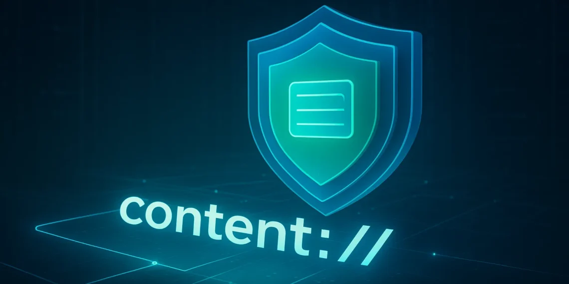 Abstract Visualization Of The Android Content://Cz.mobilesoft.appblock.fileprovider Uri Path For Secure File Sharing And Caching.