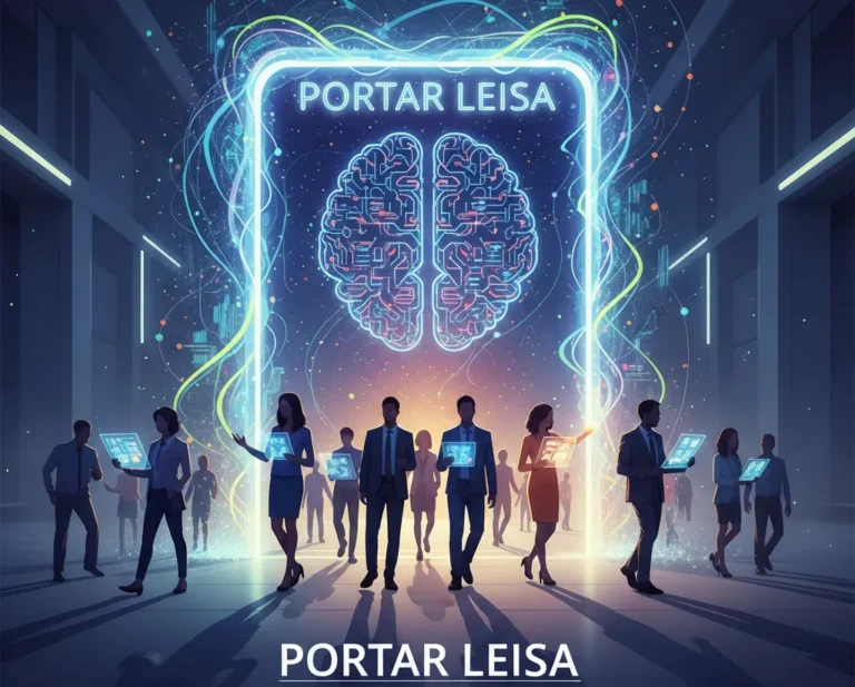 Here Are The Seo-Optimized Image Assets For Your Article: File Name Portar-Leisa-Personalized-Learning-Concept.jpg (Keywords Are Hyphenated For Search Engine Readability.) Alt Text Conceptual Illustration Of Portar Leisa Showing A Glowing Digital Gateway With A Human Brain Icon And Diverse Professionals Using Tablets For Personalized Education.