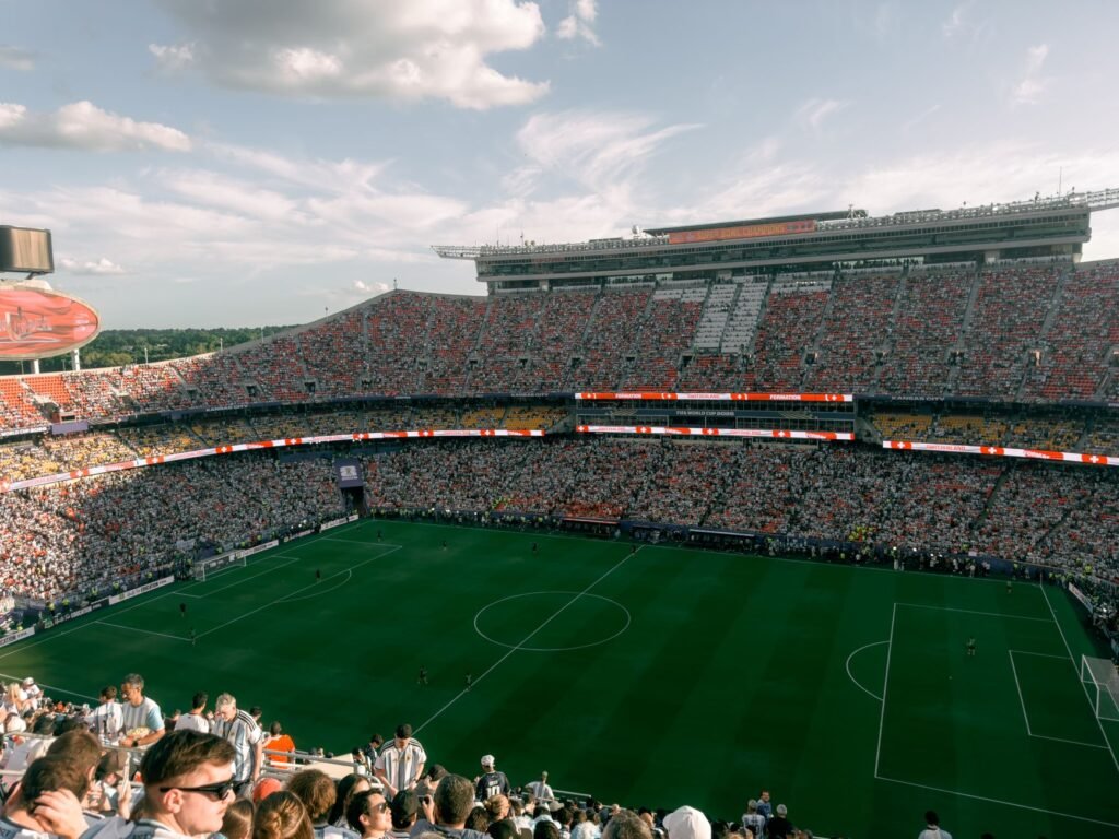Large modern American soccer stadium prepared for the 2026 World Cup tournament. practical detail