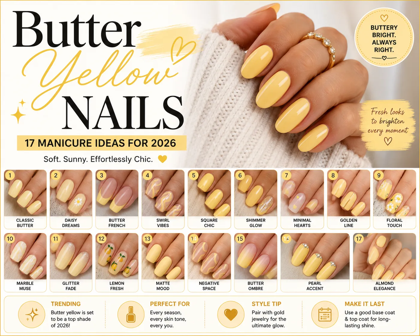 Butter yellow manicure inspiration for summer 2026