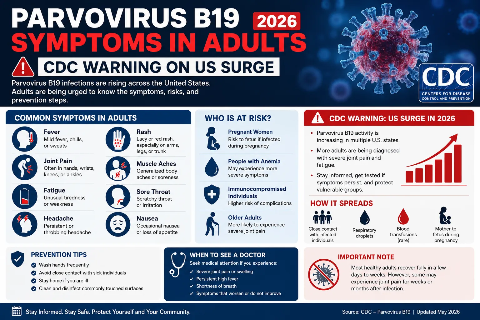 Microscopic view of Parvovirus B19 particles illustrating the 2026 health surge.