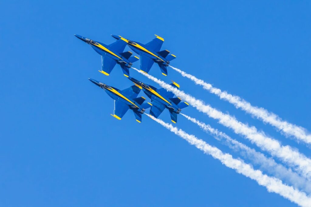 Blue Angels flying in formation over Lake Washington during Seafair 2026 in Seattle. practical detail